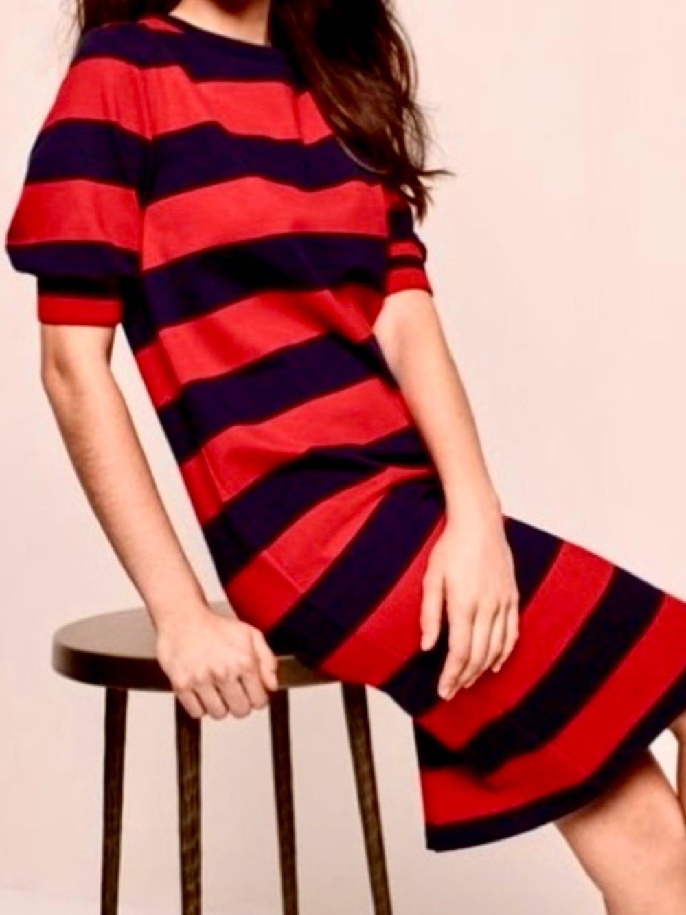 Ralph Lauren Red and navy Striped Midi Dress - Picture 2 of 7